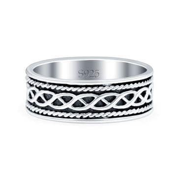 Braided Oxidized Band Solid 925 Sterling Silver Thumb Ring (6mm)